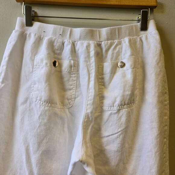 JM Collection Petite 6P White Linen Wide-Leg Pants Drawstring Waist & Pockets - Picture 5 of 12